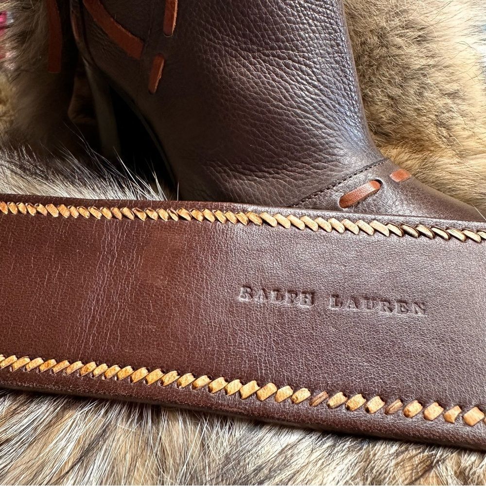 *Ralph Lauren Collection Brown Multi Double Buckle Whipstitched Western Belt - Picture 16 of 16